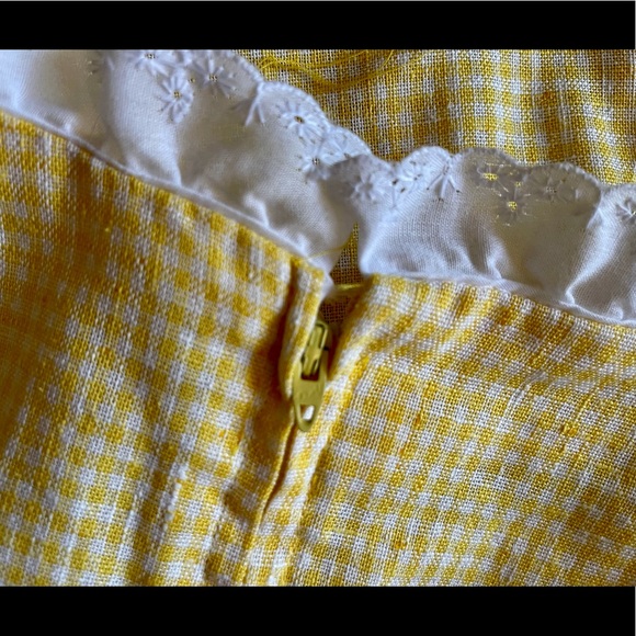 60s Vintage Drop Waist Yellow Gingham Farm Dress - Picture 4 of 9